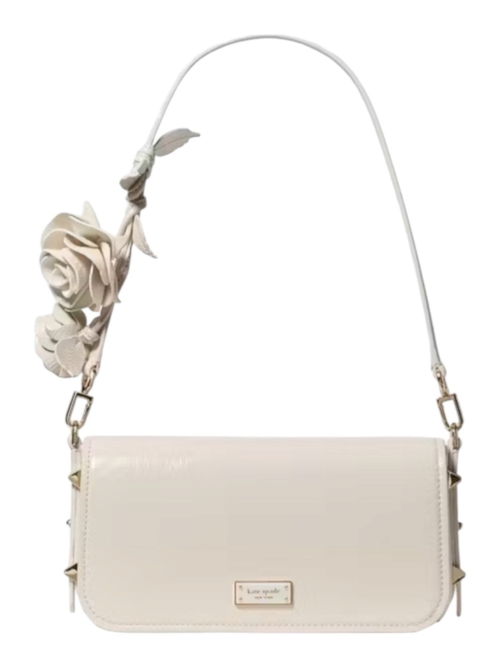 Kate Spade Liv Crinkle Patent Shoulder Bag in Cashew Milk Dust Bag Included NWT